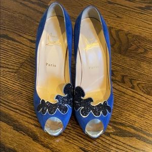 Christian Louboutin Blue Suede Peep Toe Pump
